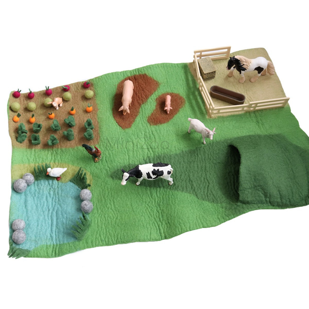 Tara Treasures Large Farm Play Mat Playscape with MiniZoo animals