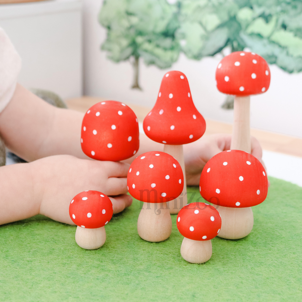 Papoose Wooden Mushrooms Red MiniZoo