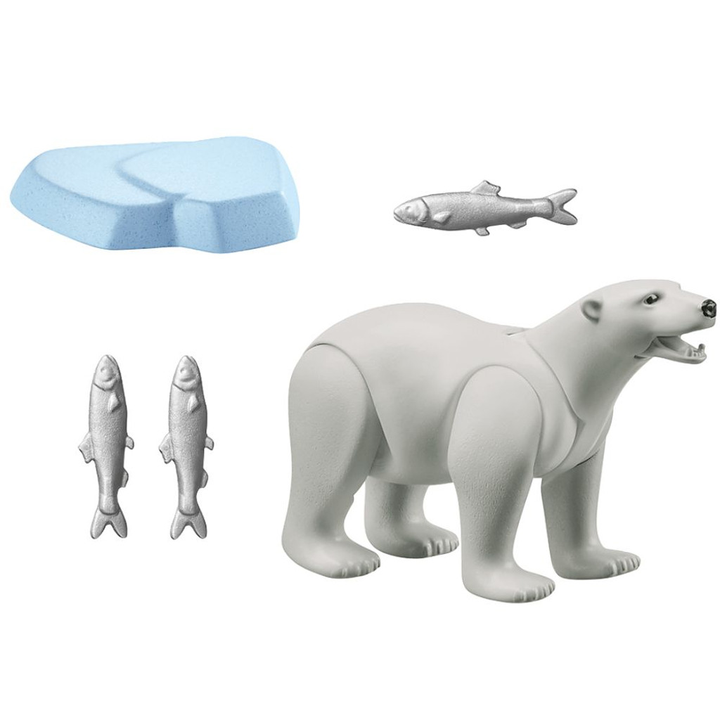 Playmobil Wiltopia Polar Bear toy with fish and iceberg