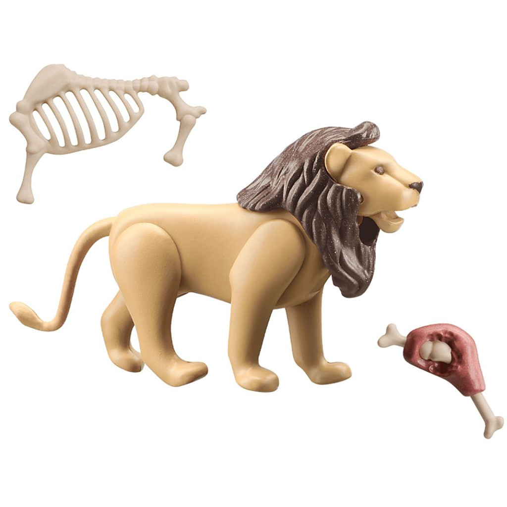 Playmobil Wiltopia Lion toy with meat and bone accessories