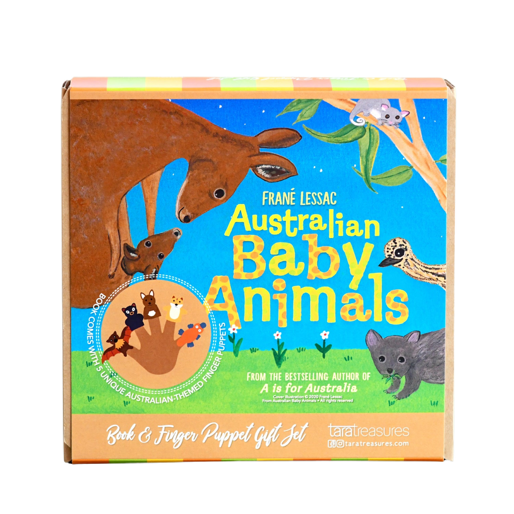 Tara Treasures Australian Baby Animals Book and Finger Puppet Set box