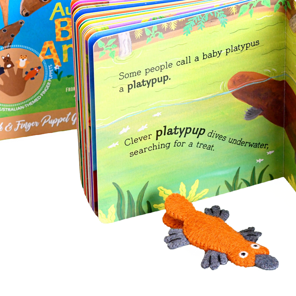 Tara Treasures Australian Baby Animals Book and Finger Puppet Set platypus