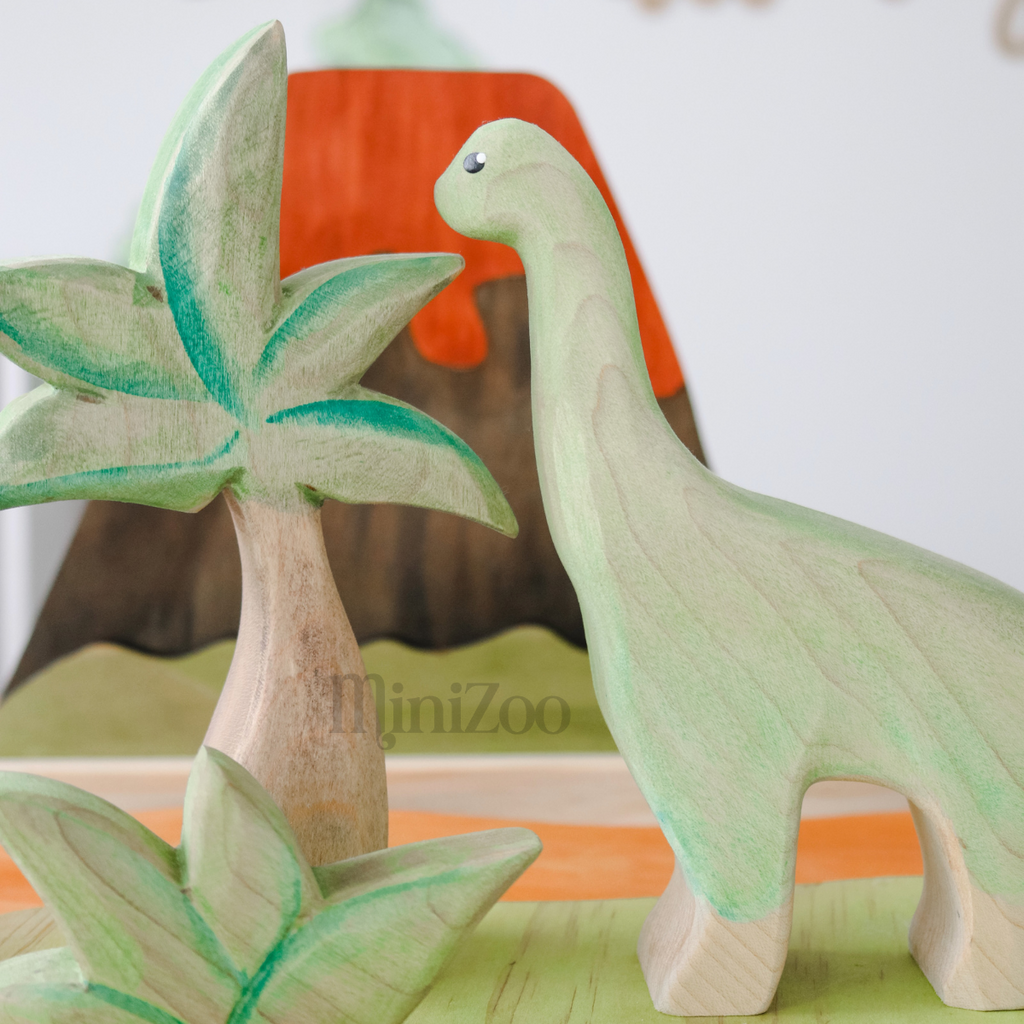 NOM Handcrafted Prehistoric Plants Australian made wooden tree with wooden Brontosaurus MiniZoo 