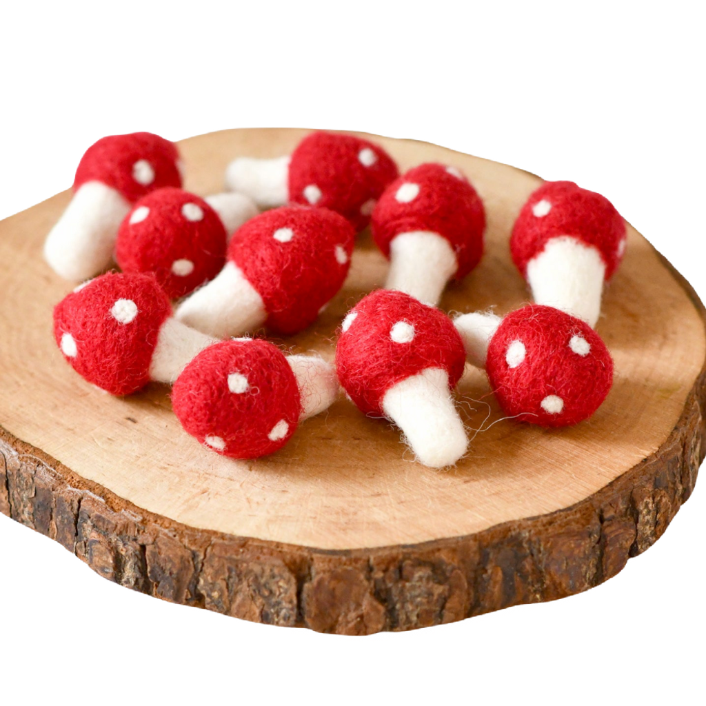 Tara Treasures Felt Mushrooms Set of 10 Red