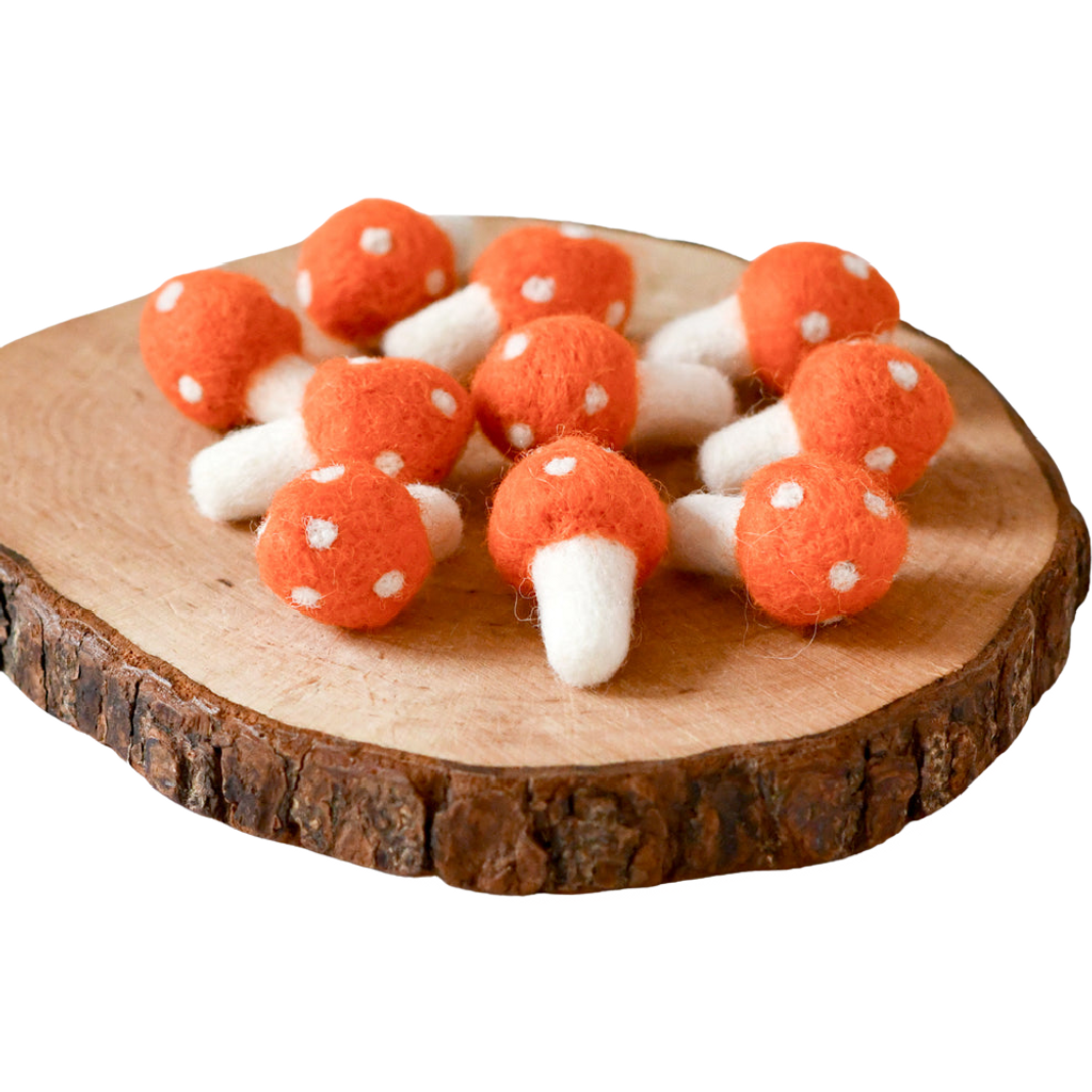 Tara Treasures Felt Mushrooms Set of 10 Orange