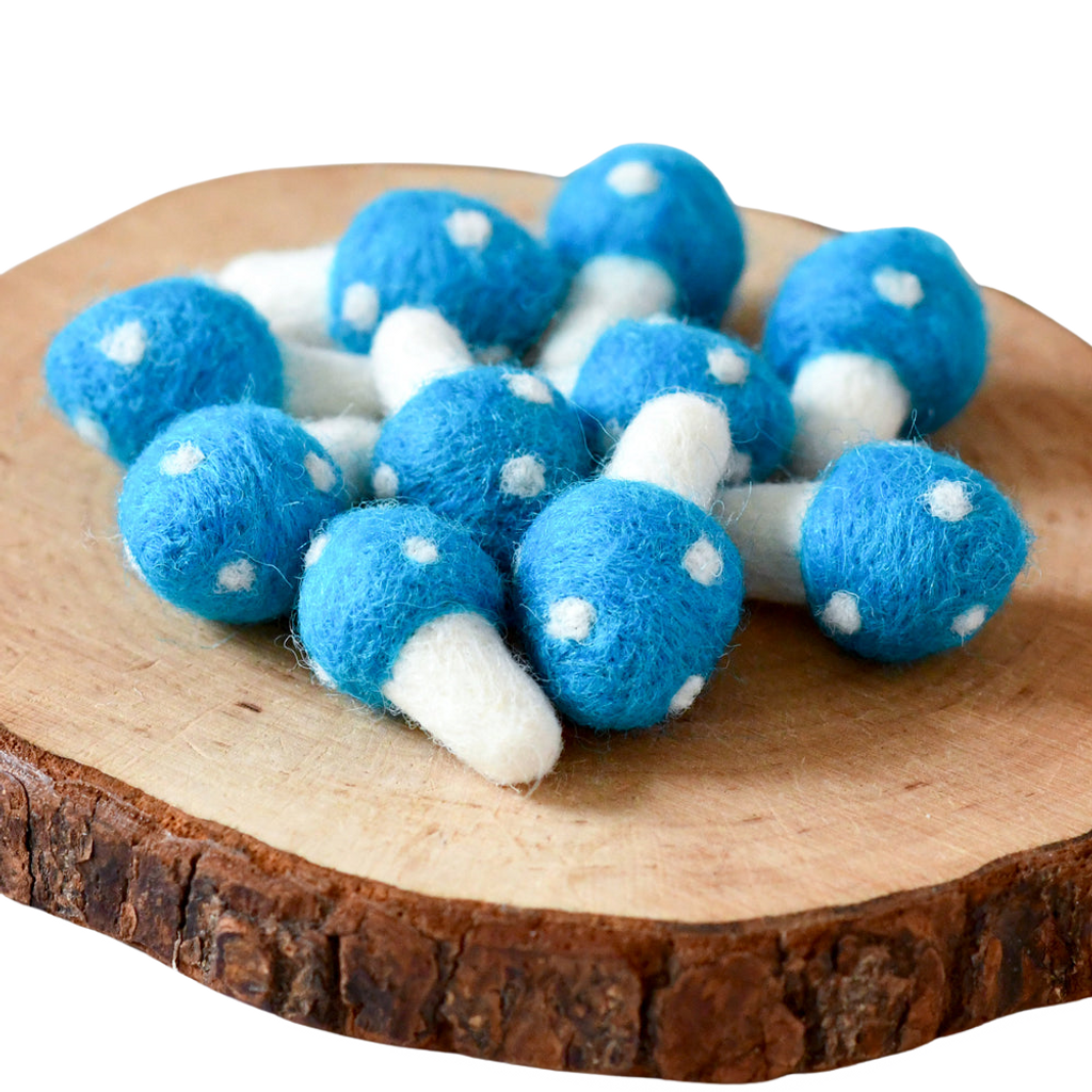 Tara Treasures Felt Mushrooms Set of 10 Blue