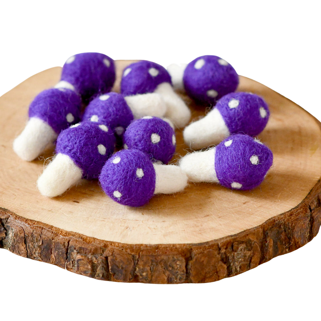 Tara Treasures Felt Mushrooms Set of 10 Purple
