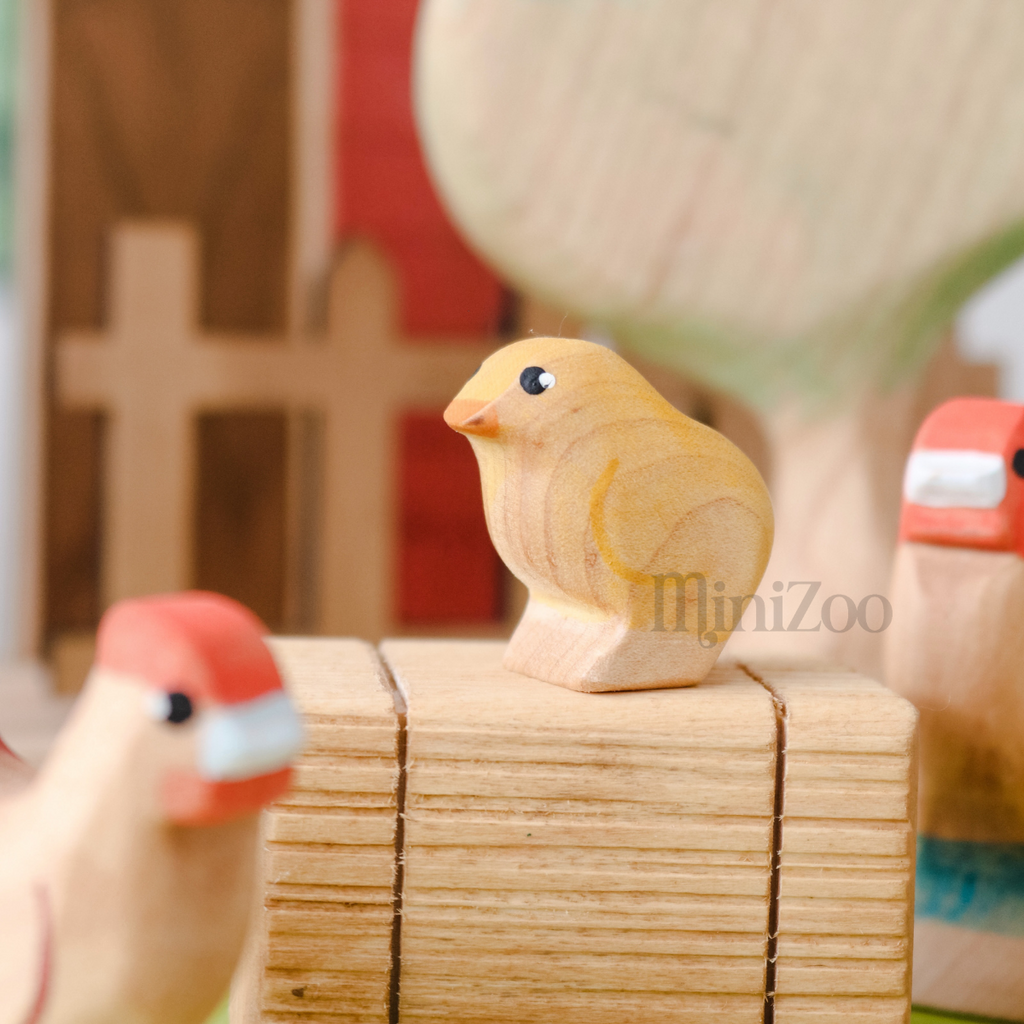 NOM Handcrafted wooden Chick on hay bale MiniZoo