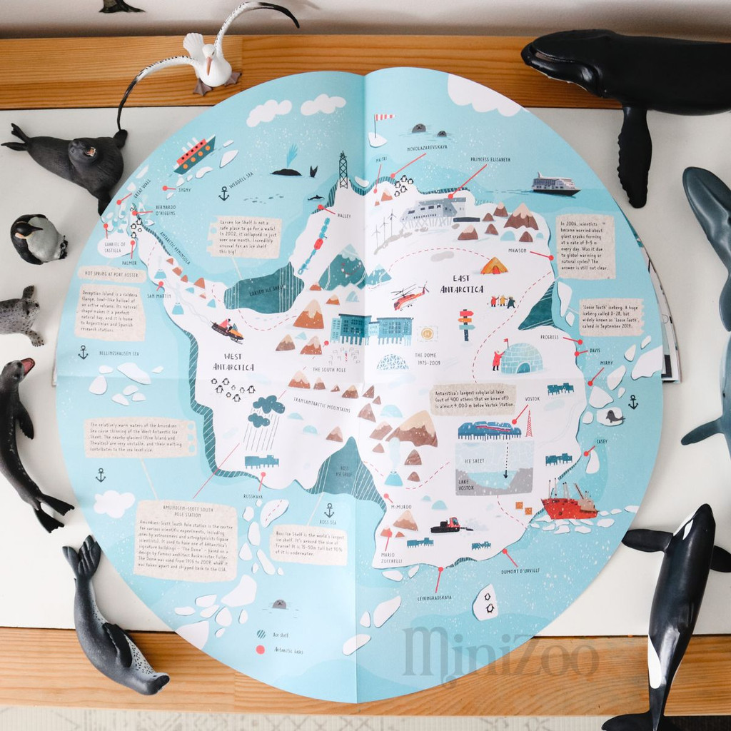 Around Antarctica book inside map with MiniZoo antarctic animals