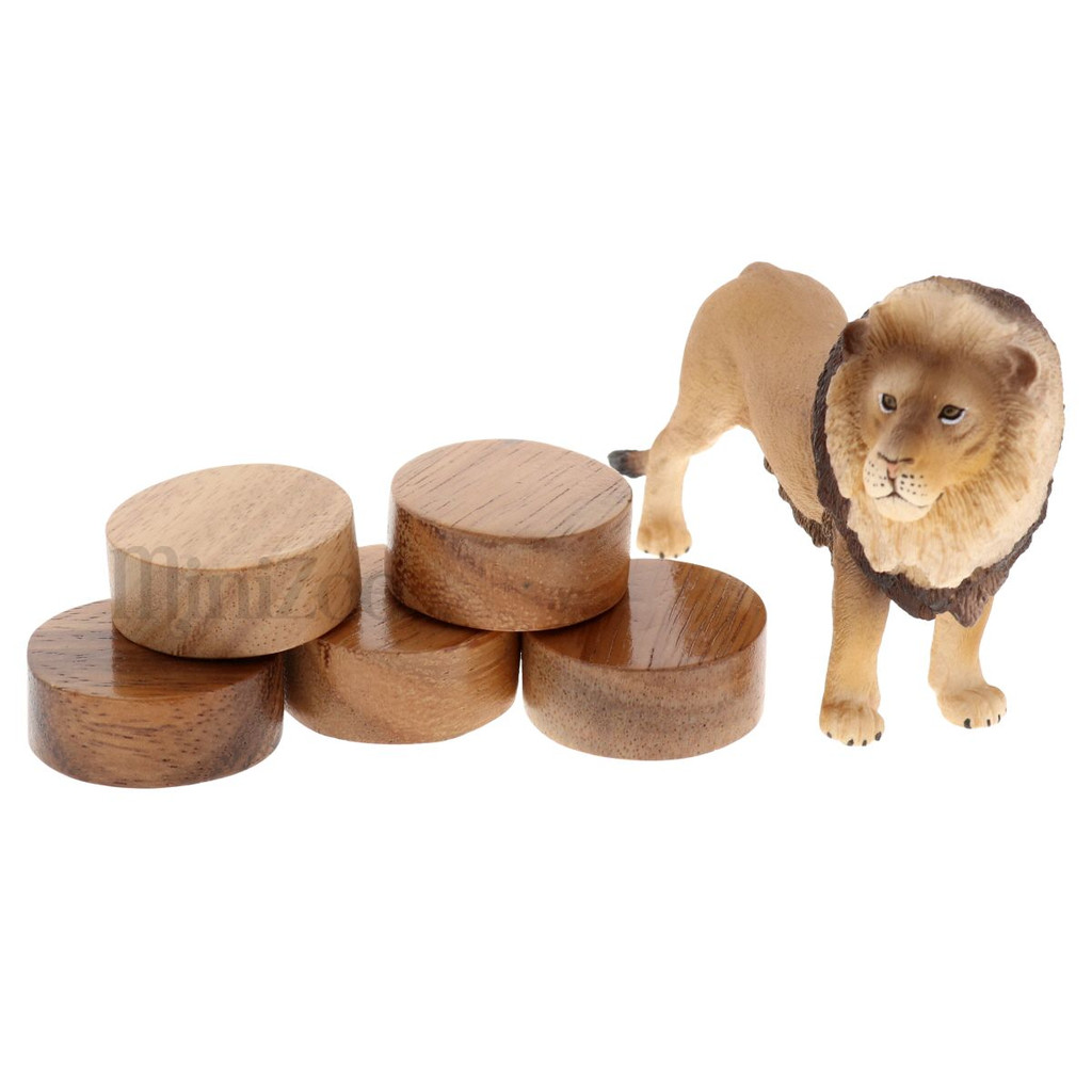 Small Teak Wood Slices 5pc flat Minizoo lion figurine