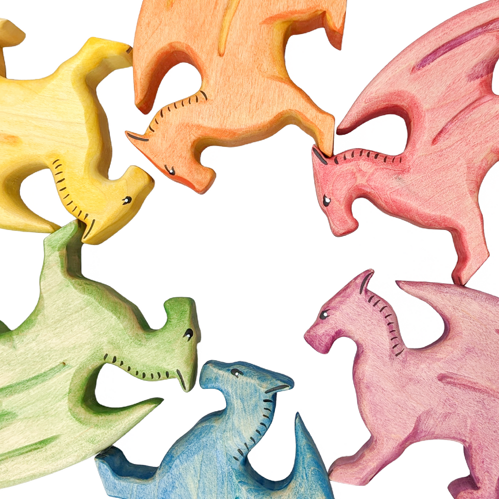 NOM Handcrafted Large Wooden Rainbow Dragons