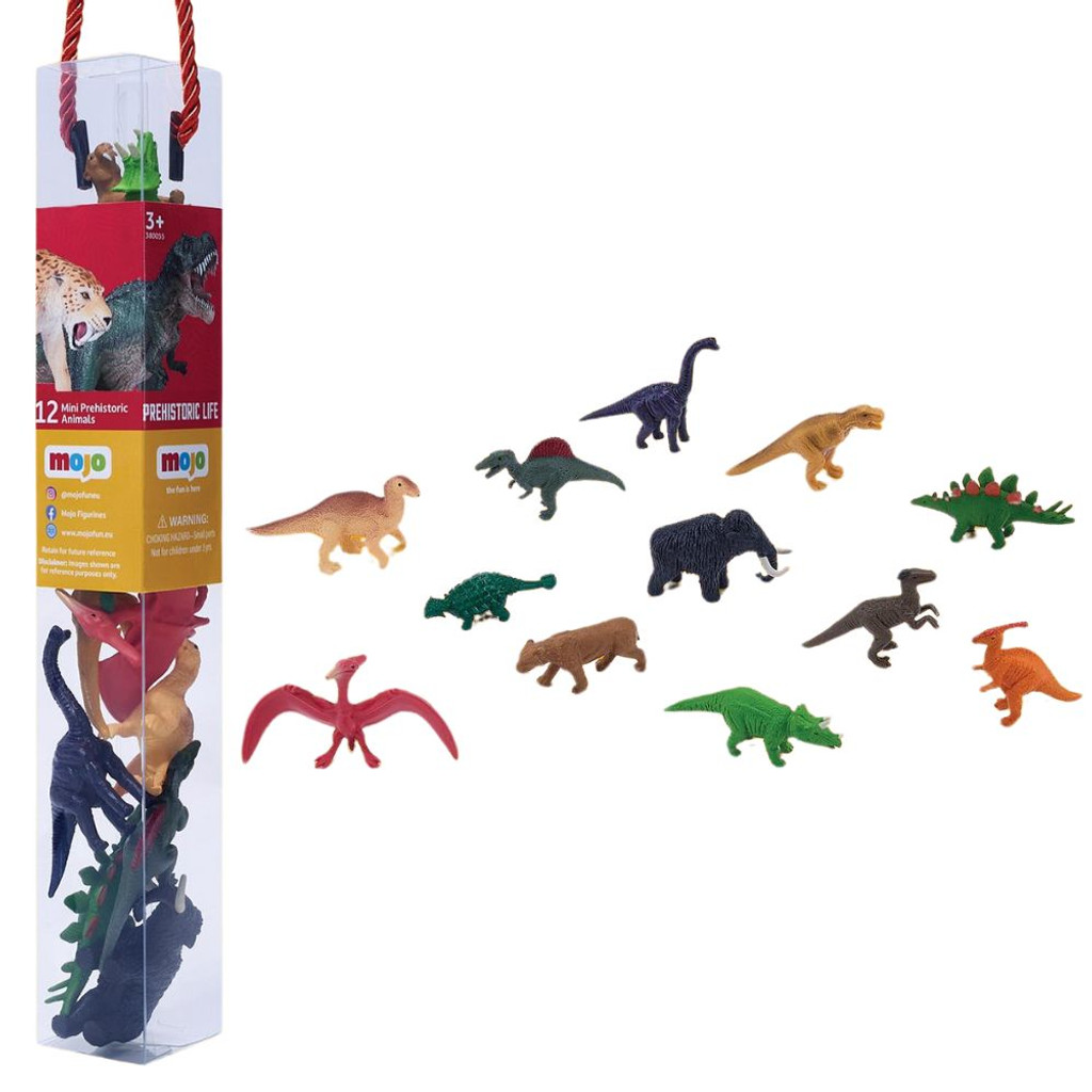 Mojo Prehistoric Life Tube of mini dinosaur and prehistoric toy figures