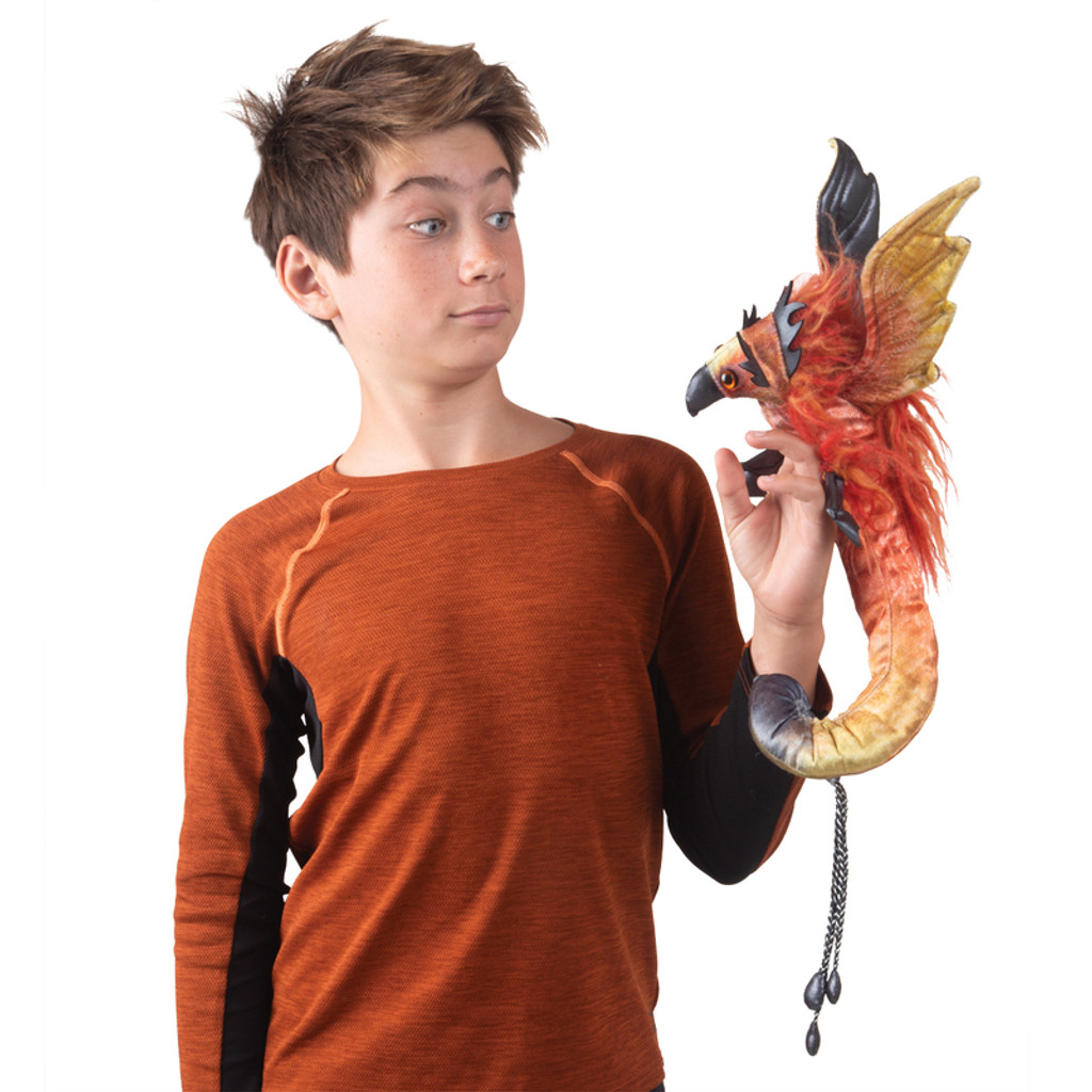 Folkmanis Phoenix Wristlet Puppet on hand