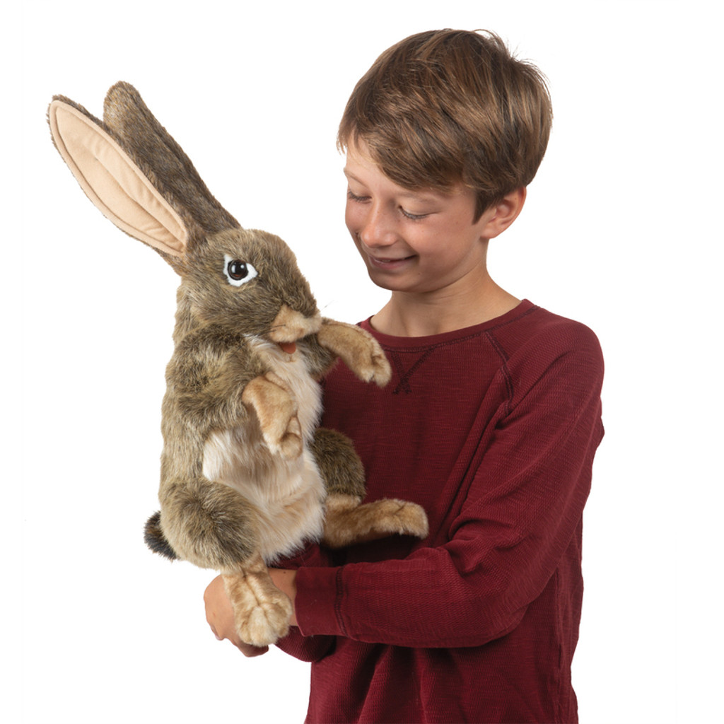 Folkmanis Jack Rabbit Puppet with boy