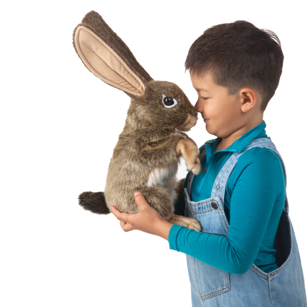 Folkmanis Jack Rabbit Puppet with boy