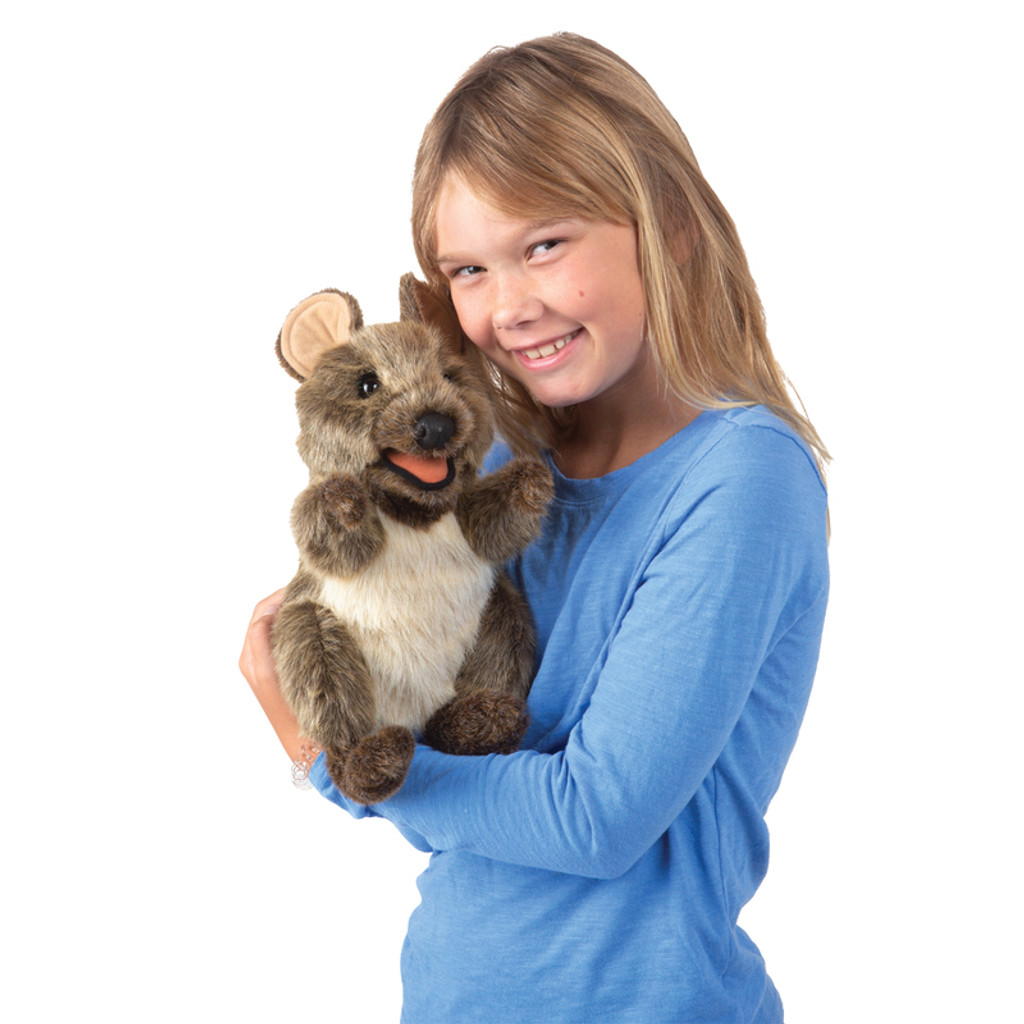 Folkmanis Quokka Puppet with girl