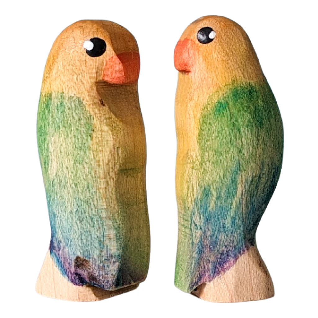 NOM Handcrafted Lovebirds wooden toy birds separated