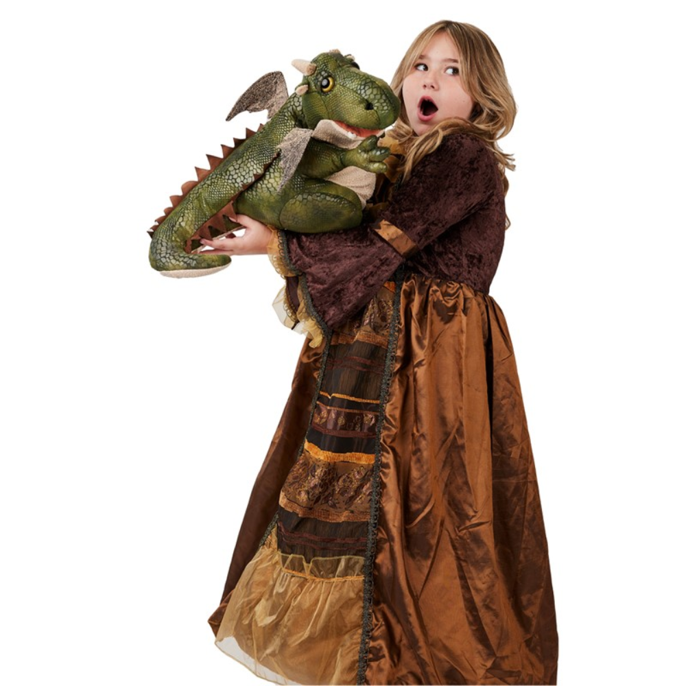 Folkmanis Friendly Dragon Puppet with girl