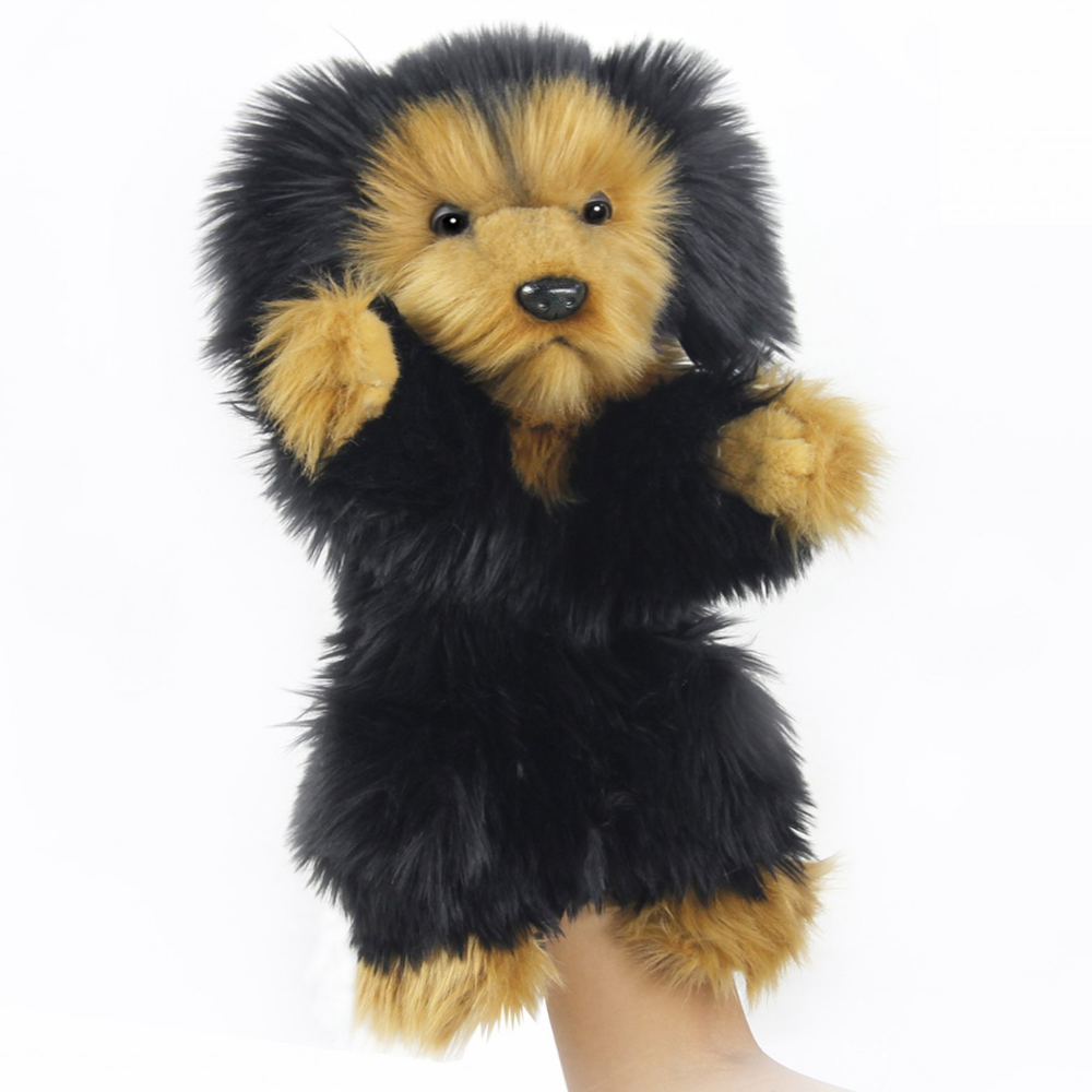 Hansa Long Haired Dachshund Puppet on hand
