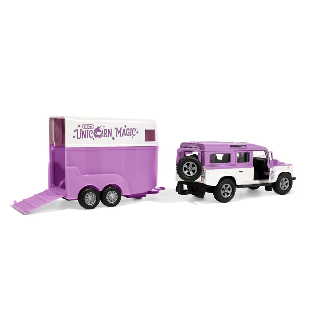 Breyer Stablemates Unicorn Magic Land Rover and Tag-a-long Trailer