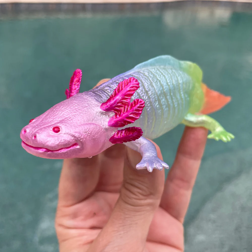 Safari Ltd Rainbow Axolotl lifestyle size in hand