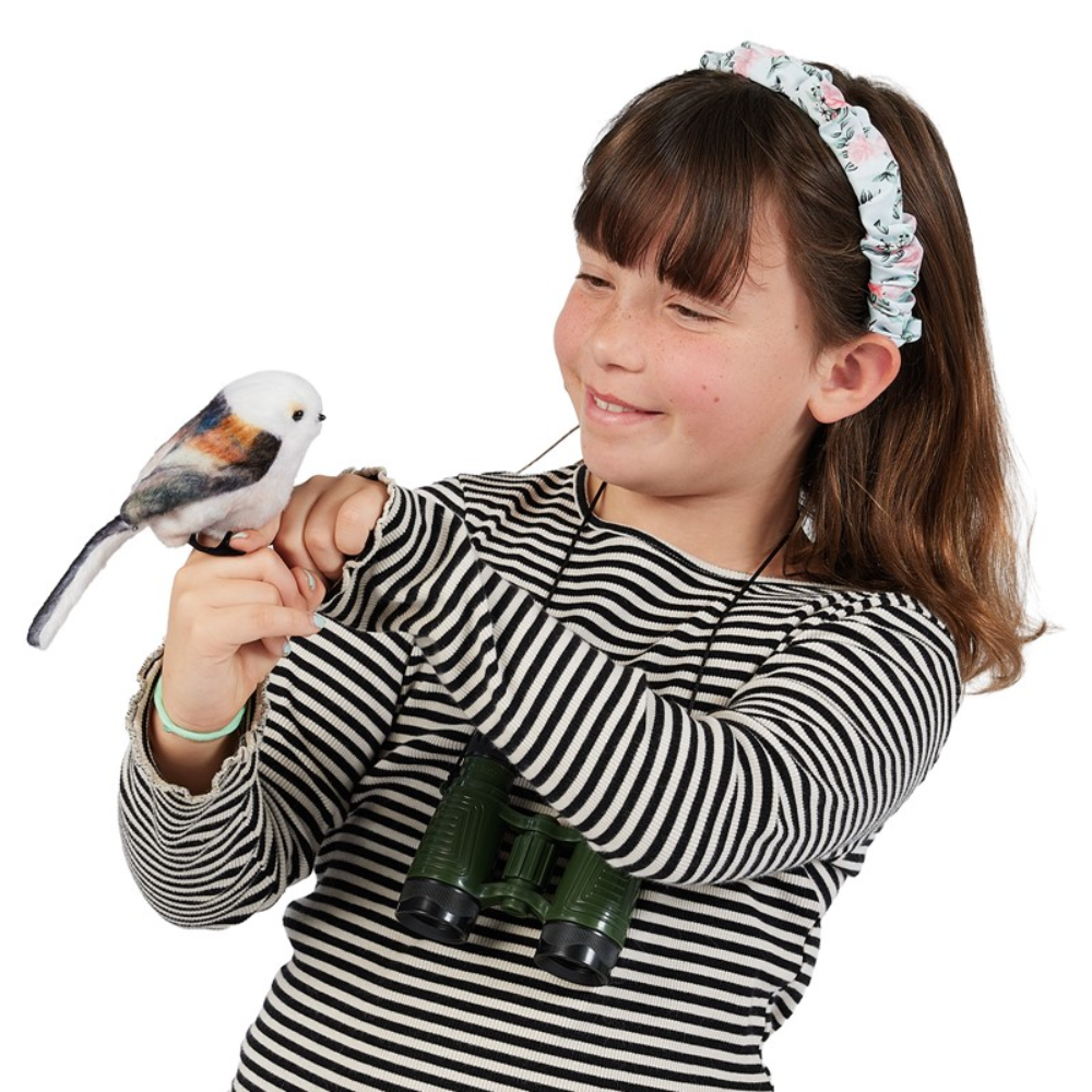 Folkmanis Mini Long-tailed Tit Finger Puppet with girl