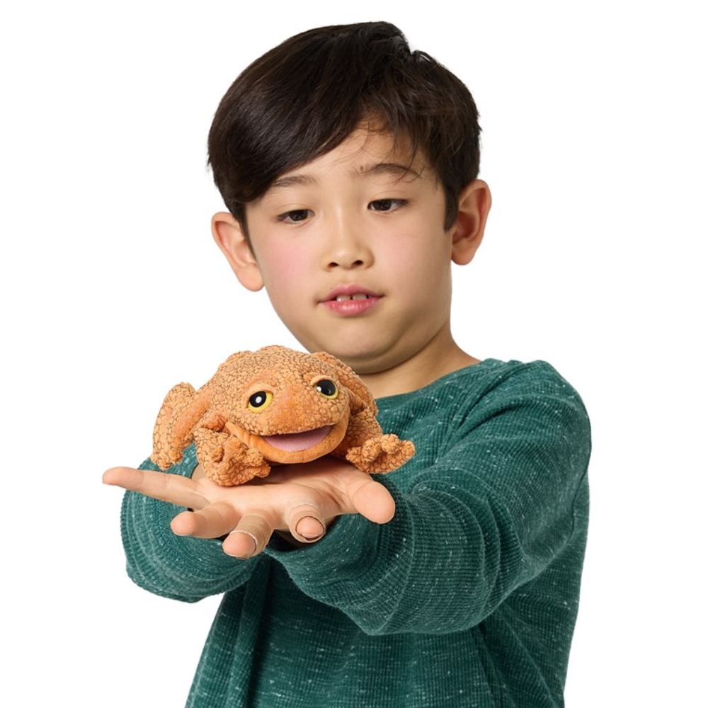 Folkmanis Toad Finger Puppet with kid