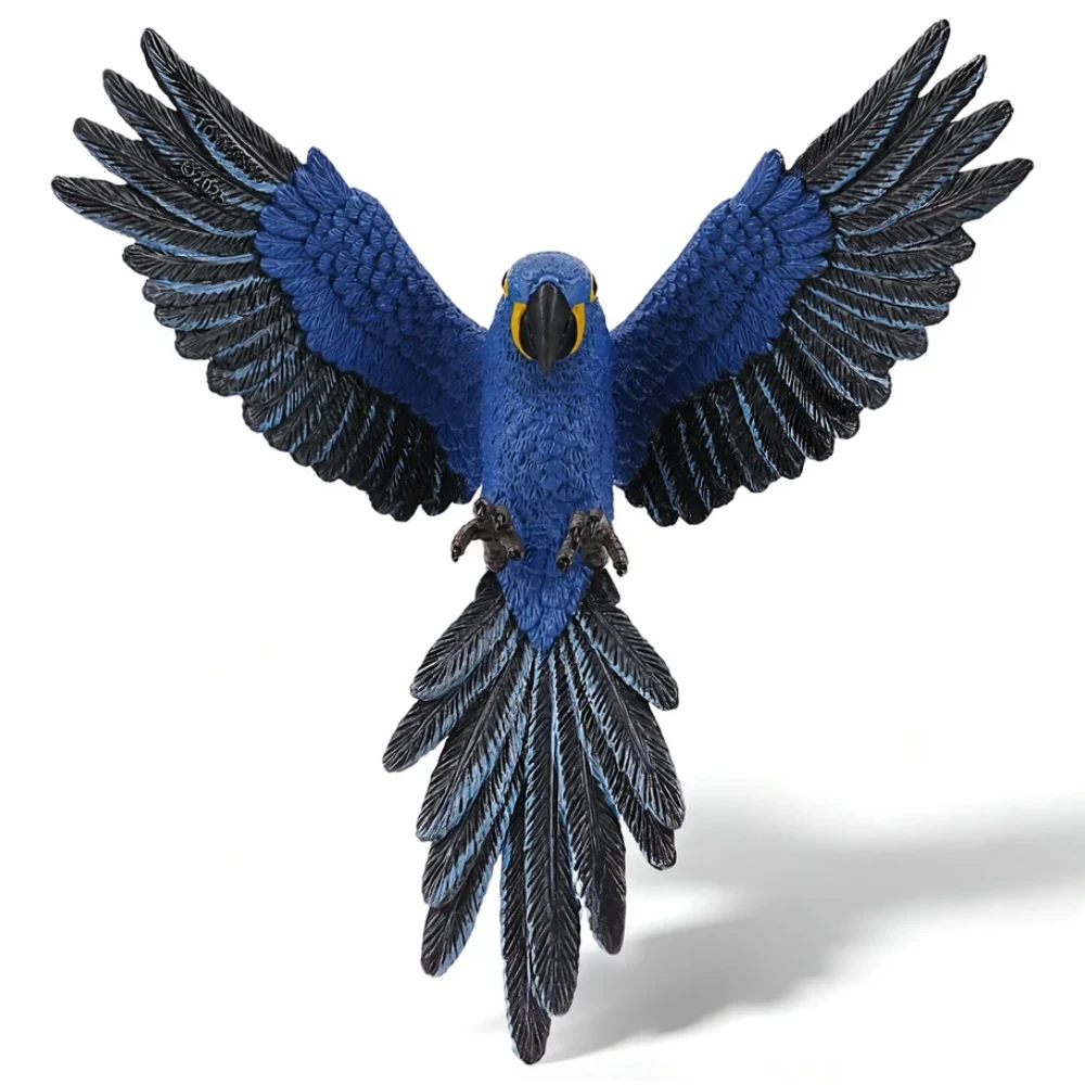 Toymany flying Hyacinth Macaw bird front view