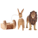 Papoose Wooden Reindeer with Sleigh front view with CollectA Lion (sold separately)