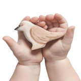 NOM Handcrafted wooden Kookaburra toy size in hands
