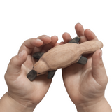 NOM Handcrafted Platypus wooden toy size in hands