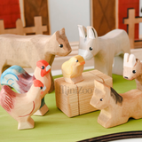 NOM Handcrafted wooden Chick on hay bale with farm animals MiniZoo