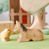NOM Handcrafted wooden Foal with chick MiniZoo