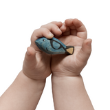 NOM Handcrafted wooden Blue Tang toy size in hands