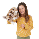 Folkmanis Silky Bunny Rabbit Puppet with girl 2
