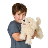 Folkmanis White Poodle Puppy Puppet with boy