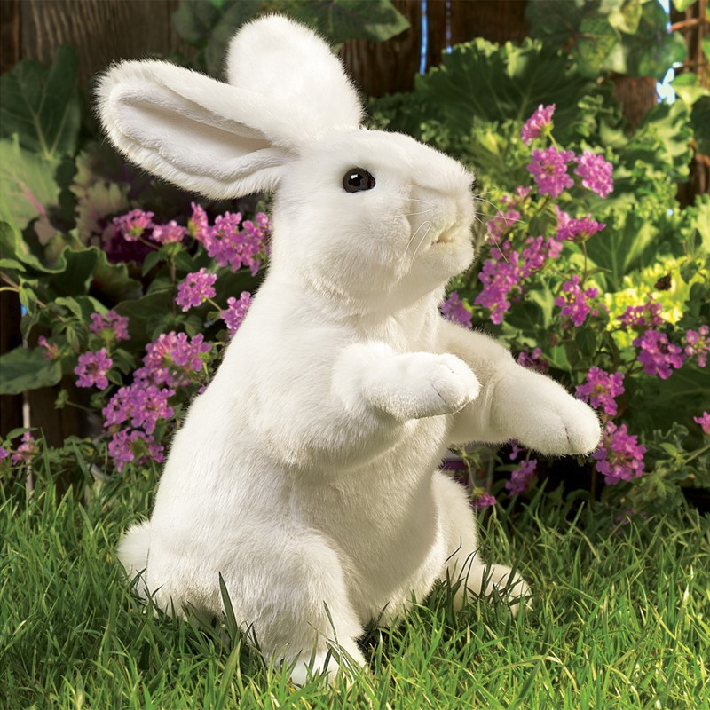Folkmanis White Rabbit Standing Hand Puppet - MiniZoo