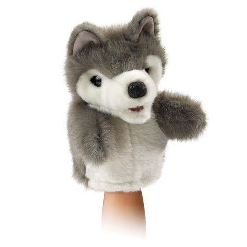 Folkmanis Little Wolf Puppet on hand