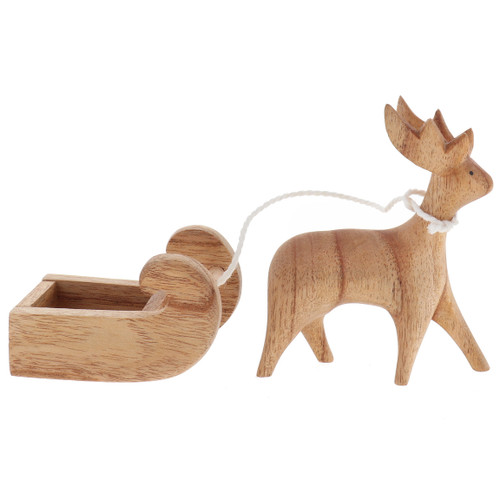 Papoose Wooden Reindeer with Sleigh