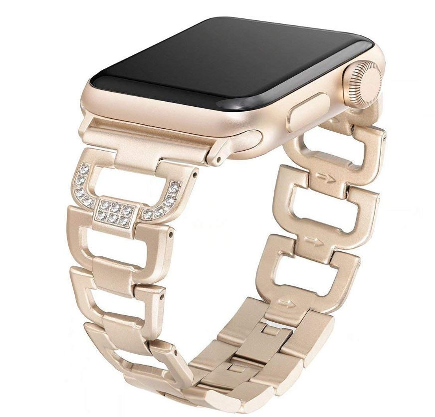 LUXE Gold Stainless Steel Bling Band Bracelet for Apple Watch 38mm Series  5/4/3/2/1