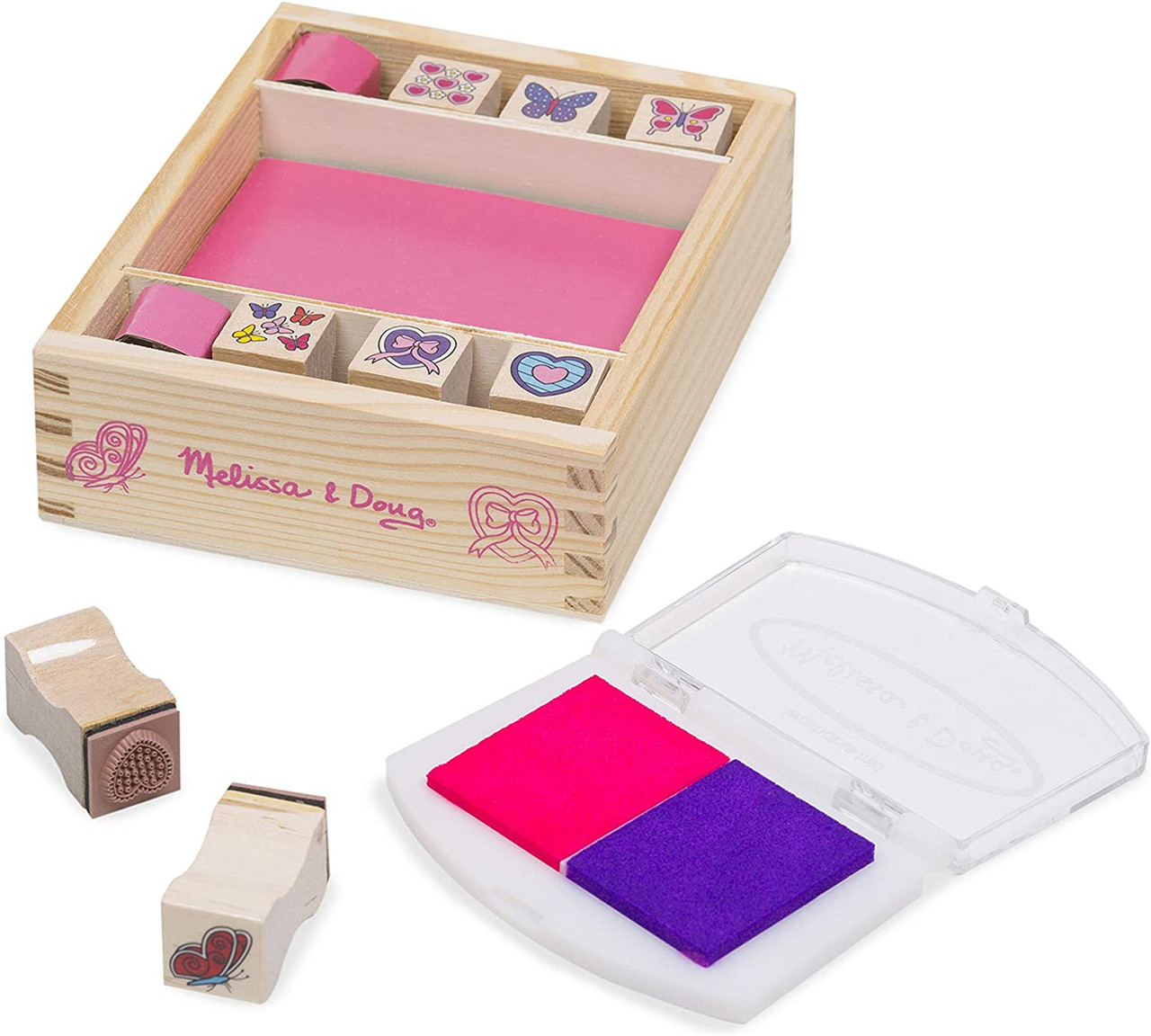 Melissa Doug Deluxe Wooden Stamp Set: Animals 30 Stamps, Markers