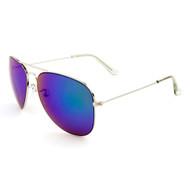 Metal Aviator Sunglasses with Color Mirror Lens and Silver Frame KN-1086-RCM Blue