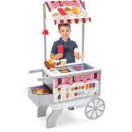 Melissa & Doug Wooden Snacks and Sweets Food Cart - 40+ Play Food pcs, Reversible Awning