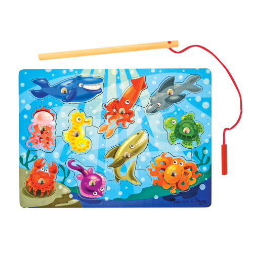 Melissa & Doug Magnetic Wooden Fishing Game and Puzzle With Wooden Ocean Animal Magnets