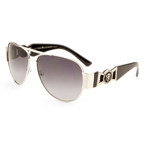 Sunglasses Luxe Metal Aviators with Brushed Metal Lion Temples