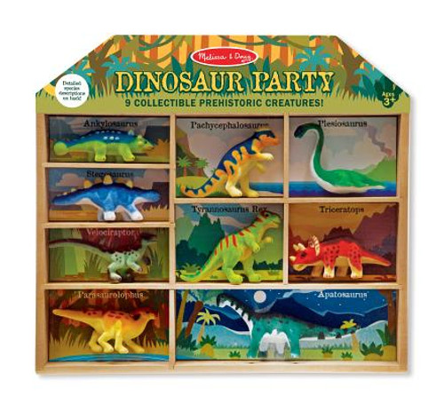 Melissa & Doug Dinosaur Party Play Set, 9 Collectible Miniature Dinosaurs in a Case