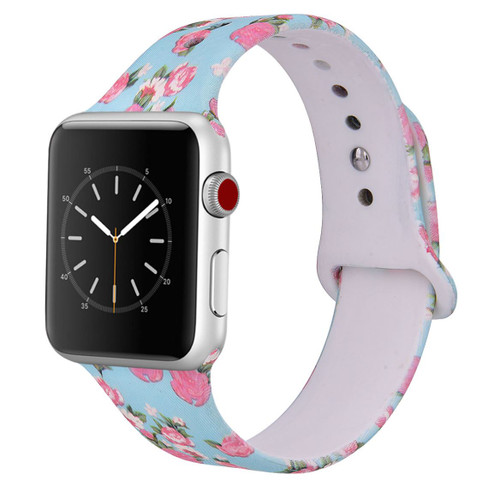 LUXE Baby Blue Floral Silicone Printed Band for Apple Watch 42mm Series 5/4/3/2/1