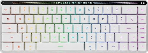 ASUS ROG Falchion RX Low Profile 65% Wireless Gaming Keyboard with ROG RX Blue Low-Profile switches, tri-Mode Connection, Protective Cover, Silicone dampening Foam, Touch Panel, and MacOS Support.