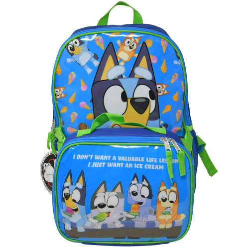 Bluey and Friends 16 inch Backpack with a Insulated Detachable Lunch Bag 2-Piece Set Blue for Boys and Girls