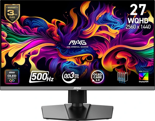 MSI MAG 272QP QD-OLED X50 26.5-inch 2560 x 1440 (WQHD) Gaming Monitor, 500Hz, AMD Adaptive-Sync, HDR Ready, HDMI, VGA Port, VESA Mountable, Black
